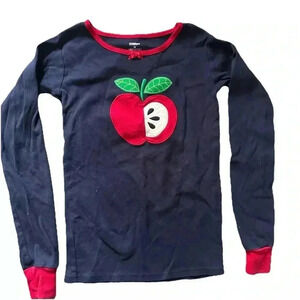 Girls Gymboree Long Sleeve Navy Blue Top With Apple Size 12 Back To School